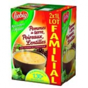 LIEBIG Pommes de Terre, Poireaux, Lentilles PurSoup 2 x 1 L