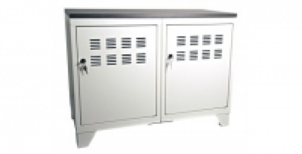 Armoire 2 portes sur pieds blanche avec plateau ardoise