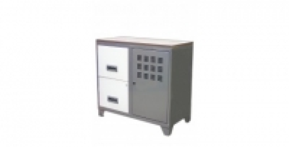 Armoire 1 porte 2 tiroirs alu/blanc plateau ardoise