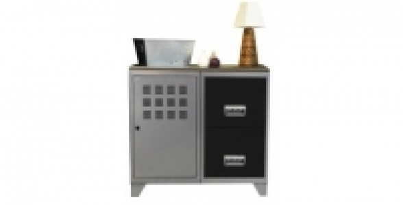 Armoire 1 porte 2 tiroirs alu/noire plateau ardoise