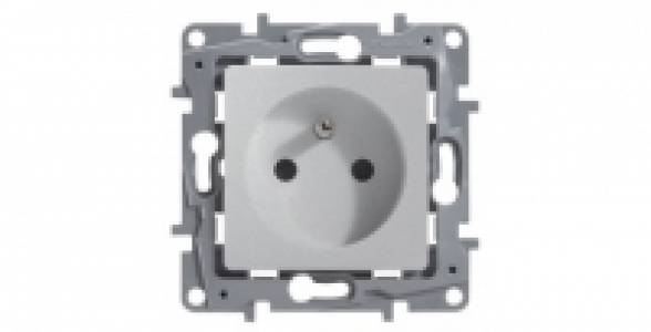 M&eacute;canisme prise 2 p&ocirc;les + terre couleur argent LEGRAND Nilo&eacute;