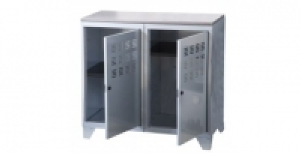 Armoire 2 portes alu avec plateau pin ardoise