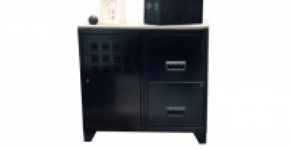 Armoire 1 porte 2 tiroirs noire avec plateau ardoise
