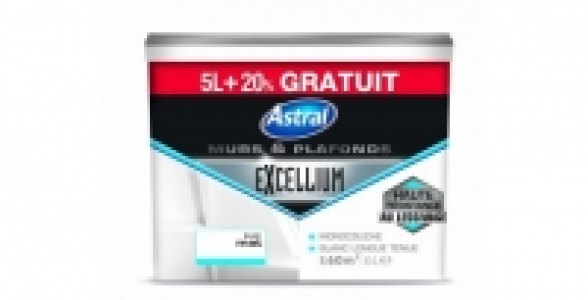 Peinture murs & plafonds blanc mat 5L+1L ASTRAL Excellium