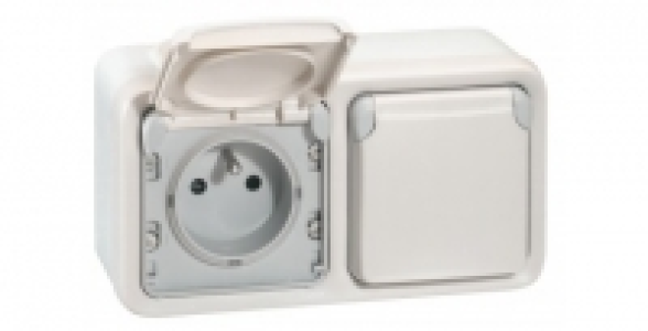 Boitier double prise 2 P+T vertical étanche blanc gamme Plexo LEGRAND