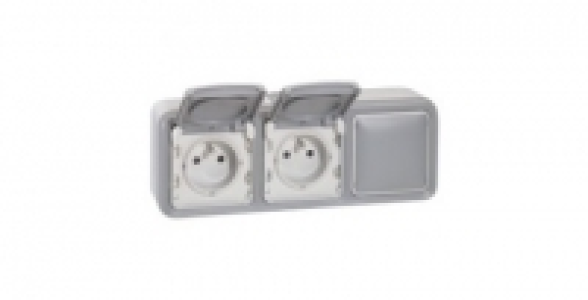 Boitier double 2 P+T horizontale précablée étanche gris Plexo LEGRAND