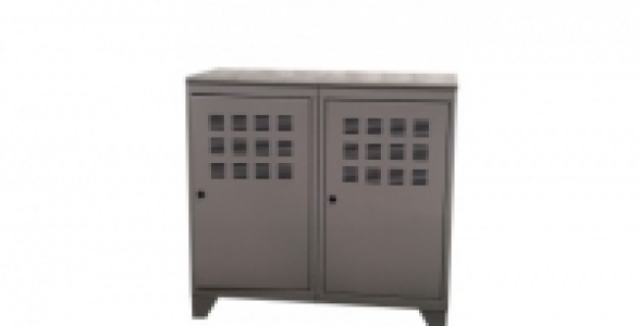 Armoire 2 portes taupe avec plateau pin ardoise