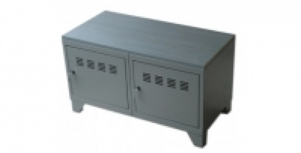 Meuble bas sur pieds taupe avec plateau ardoise