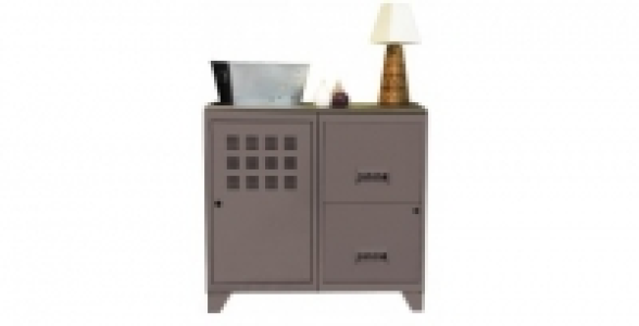 Armoire 1 porte 2 tiroirs taupe avec plateau ardoise