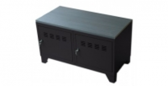 Meuble bas sur pieds noir avec plateau ardoise