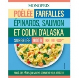 Po&ecirc;l&eacute;e de farfalles, saumon, colin dAlaska et &eacute;pinards, &agrave; la cr&egrave;me 4.87&nbsp;&euro;