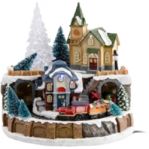 Village de no&euml;l lumineux train et Eglise