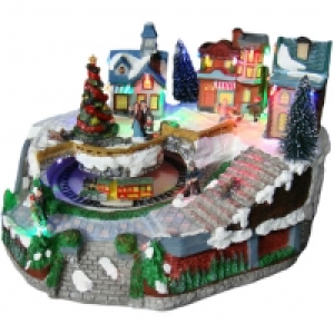 Village de no&euml;l lumineux et musical le village et le train