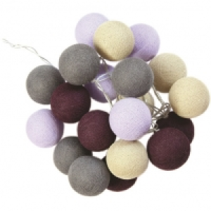 Guirlande lumineuse de 20 boules coloris prune, grise et lin