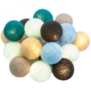 Guirlande lumineuse de 20 boules coloris bleu, gris et lin