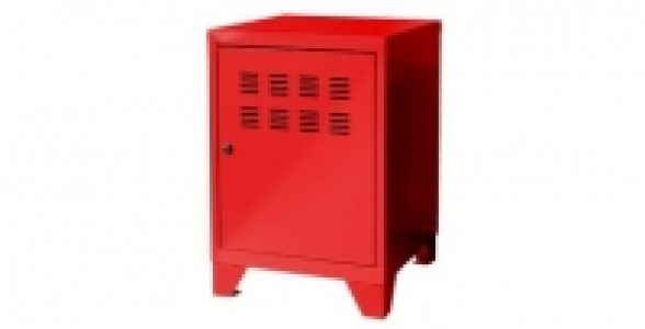 Rangement porte rouge sur pieds + 1 étagère