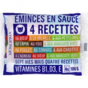 Monoprix 4 recettes, au boeuf, au lapin, au poulet et &agrave; lagneau