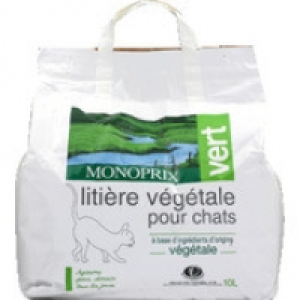 Monoprix Vert Liti&egrave;re v&eacute;g&eacute;tale pour chats, &agrave; base dingr&eacute;dients dorigine v&eacute;g&eacute;tale