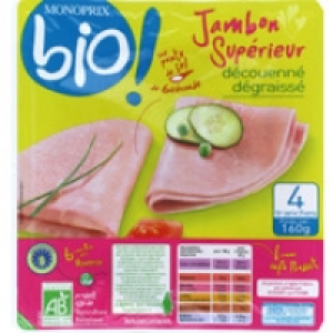 Monoprix Bio Jambon sup&eacute;rieur, d&eacute;couenn&eacute; et d&eacute;graiss&eacute;, certifi&eacute; AB