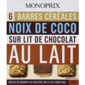 Monoprix Barres c&eacute;r&eacute;ali&egrave;res chocolat au lait, noix de coco
