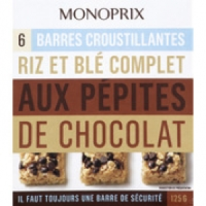 Monoprix Barres croustillantes riz et bl&eacute; complet aux p&eacute;pites de chocolat