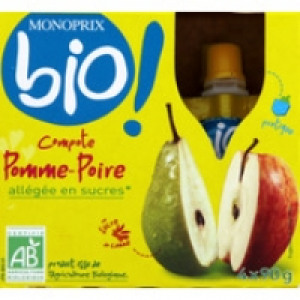 Monoprix Bio Compotes pomme et poire, all&eacute;g&eacute;es en sucres, certifi&eacute; AB