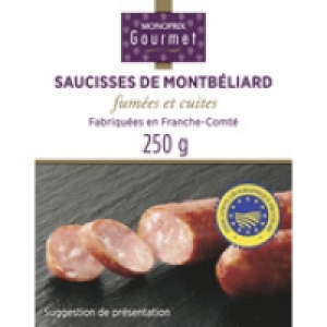 Monoprix Gourmet Saucisses de Montbéliard, fumées et cuites
