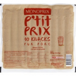 Monoprix Ptit Prix Knacks, saucisses de Strasbourg, pur porc