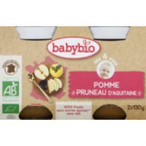 Babybio Petits pots aux pommes et pruneaux, dès 4 mois, certifié AB