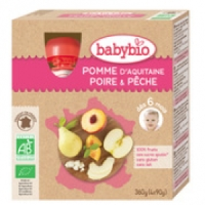 Monoprix Babybio Gourdes pomme, poire, pêche, dès 12mois