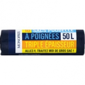 Monoprix Sacs poubelle à poignées, triple épaisseur, 50L
