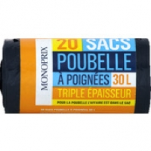 Monoprix Sacs poubelle à poignées, triple épaisseur, 30L