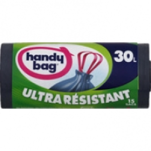 Handy Bag Sacs poubelle 30L à poignées coulissantes, triple épaisseur, ultra-rés