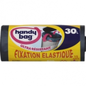 Handy Bag Sacs poubelle 30L à poignées coulissantes, triple épaisseur, fixation