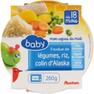 Auchan Baby Assiette Fondue De Légumes, Riz, Colin Alaska Dès 18 mois 260g