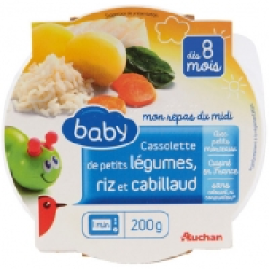 Auchan Baby Assiette Légumes, Riz, Cabillaud Dès 8 mois 200g