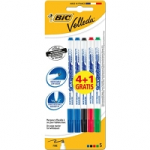 Lot de 5 marqueurs effacables Velleda pointe fine - assortiment bleu,  2.19&nbsp;&euro;