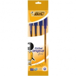 Bic Lot de 4 stylos bille Cristal Original pointe fine 0.8 mm - bleu