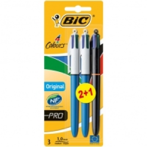 Bic Lot de 3 stylos bille 4 colours pointe moyenne - noir, bleu, vert, rou