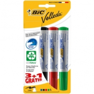 Bic Lot de 4 marqueurs effacables Velleda pointe large - assortiment noir,