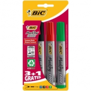 Bic Lot de 4 marqueurs Marking 2000 pointe large - assortiment bleu, noir,