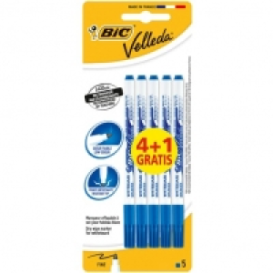 Bic Lot de 5 marqueurs effacables Velleda pointe fine - bleu