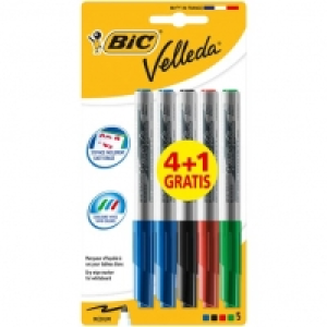 Bic Lot de 5 marqueurs effacables pointe moyenne - assortiment bleu, noir,