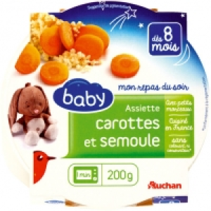 Auchan Baby Assiette Carottes, Semoule Dès 8 mois 200g