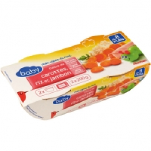 Auchan Baby Bol Carottes, Riz, Jambon Dès 8 mois 200g X 2