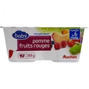 Auchan Baby Coupelle Pomme Fruits Rouges Dès 6 mois 97g X 4