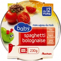 Auchan Auchan Baby Assiette Spaghetti Bolognaise Dès 12 mois 230g