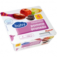 Auchan Auchan Baby Coupelle Pomme Pruneaux Dès 4 mois 97g X 4