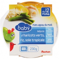 Auchan Auchan Baby Assiette Mijoté DHaricots Verts, Riz, Sole Tropicale Dès 12 mois 230g