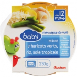 Auchan Baby Assiette Mijoté DHaricots Verts, Riz, Sole Tropicale Dès 12 mois 230g